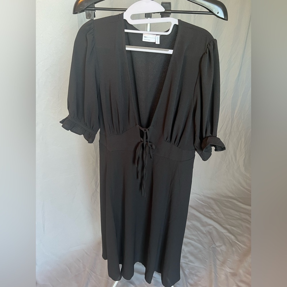 ASOS Black Midi Dress with Puff Sleeves